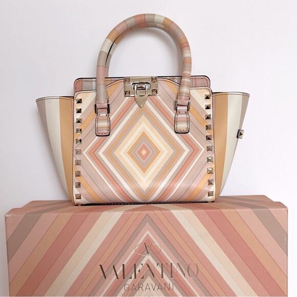 Valentino Pastel Multicolor Leather Small Native Couture 1975 Rockstud Bag Tote - Picture 3 of 17